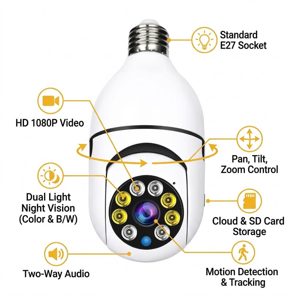 Smart Camera Bulb – 360° Security Camera & LED Light