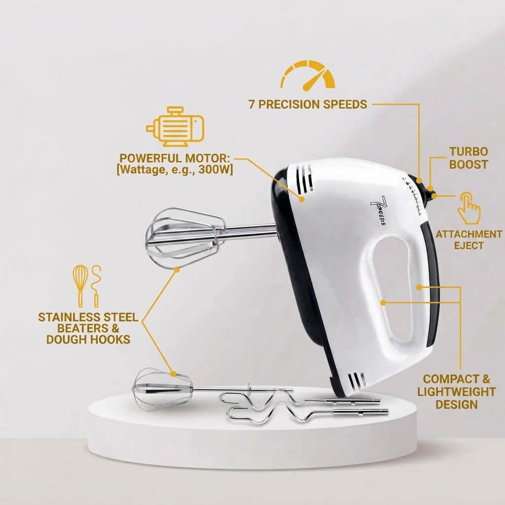 Electric Hand Mixer – 5-Speed Kitchen Beater for Effortless Mixing & Whisking