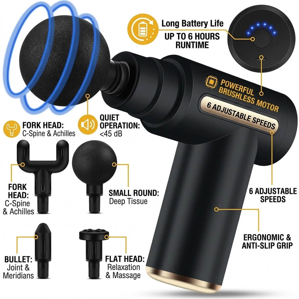 4-in-1 Gun Massager | 5 Speed Rechargeable Massage Gun Secondary image