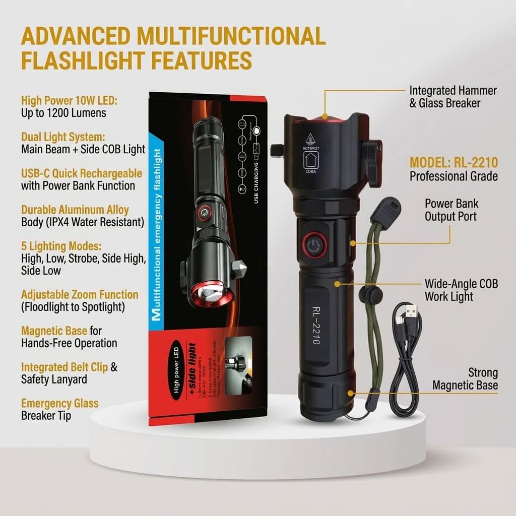 Super Bright Multifunctional Emergency Flashlight – Portable LED Light